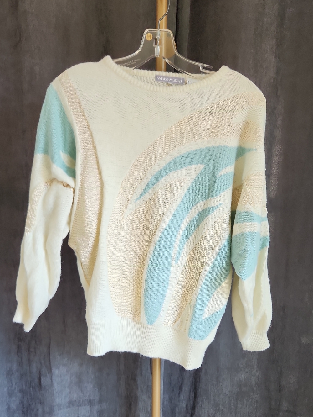 Vintage White Stag Cream and Light Blue Abstract Crewneck Sweater